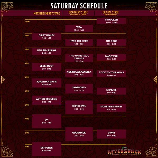 Aftershock Festival announce daily set times MetalNerd