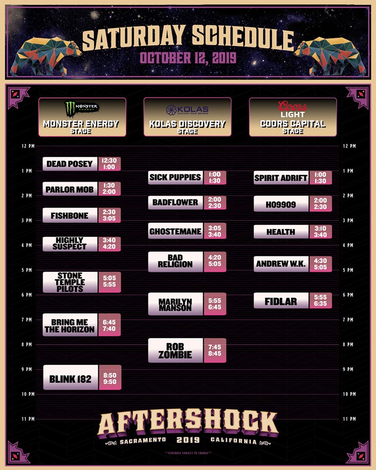 Aftershock 2019 announce daily set times